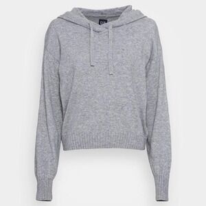 GAP Womens Gray Knit Hoodie Sweater Small Tall Long Sleeve Drawstring